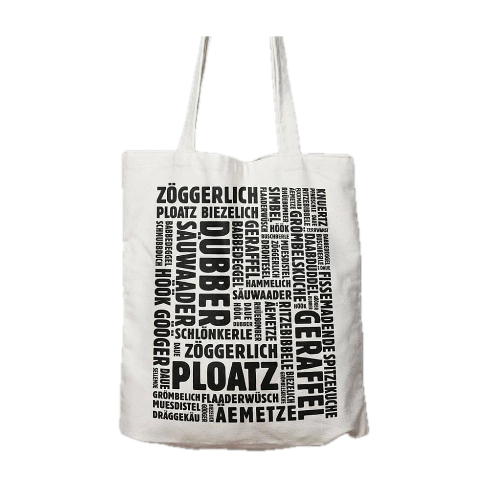 Tasche mit Uestemer Wörtern – freigestellte Ansicht